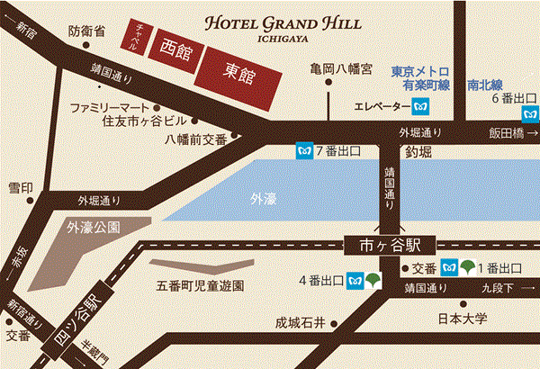 ホテルグランドヒル市ヶ谷への地図の画像